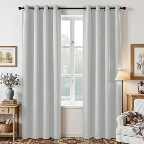 Joydeco White Curtains 108 Inches Long 2 Panels Set, Thermal Insulated Long Curtains& Drapes 2 Burg, Room Darkening Grommet Drapes for Living Room Bedroom Window (W52 x L108 Inch, Greyish White)