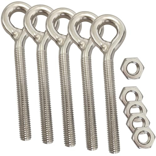 KShun 5 Sets Stainless Steel Eye Bolts M10 Large 113mm Long Rust Proof Sturdy Ring Bolt Nuts Included for Outdoor Garden Hanging Projects