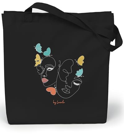 Loxato Jutebeutel - Schwarz Bedruckt, Stoffbeutel B35 x H42 x T8 cm - 100% Baumwolltasche - Einkaufstasche - Damen Shopper