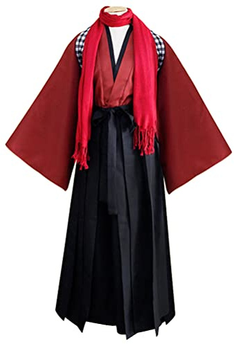 Unisex Kendo Suit Japanese Samurai Costume Kendo Hakama Aikido Judo Martial Arts Uniform Kimono Cosplay Fancy Dress (01# Red, M)