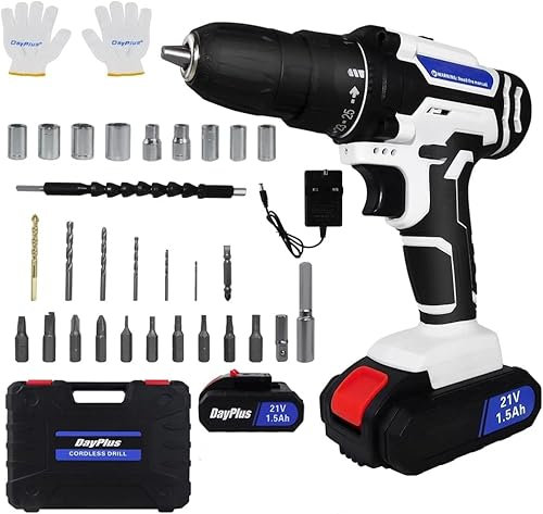 21V Cordless Power Drill Set,Electric Screwdriver Kit Combi Drill with 2 Speed,25+1 Torque 45Nm Max 3/8 Chuck Handheld Drills Driver with 1500 mAh Li-Ion Battery,Fast Charger,26PCS Drill Bits
