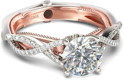Jeulia Zweifarbige Ringe aus Sterlingsilber für Damen: Ewigkeitsring mit gedrehten Reihen im Rundschliff, Versprechensring, Verlobungsring, Zirkonia, Schmuck, Jubiläumsgeschenk (Roségold, 56(17.7))