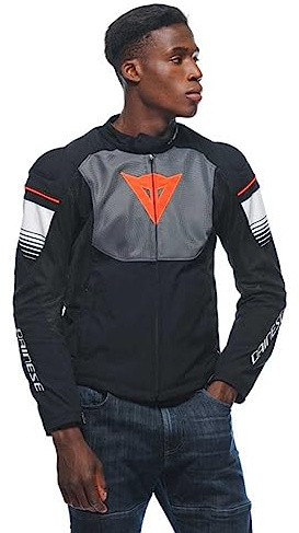 Dainese - Air Fast Tex Jacket, Chaqueta de Moto de Verano, Tejido QuickDry, Protecciones blandas en hombros y codos, Chaqueta de Moto para Hombre, Negro/Gris/Blanco, 46