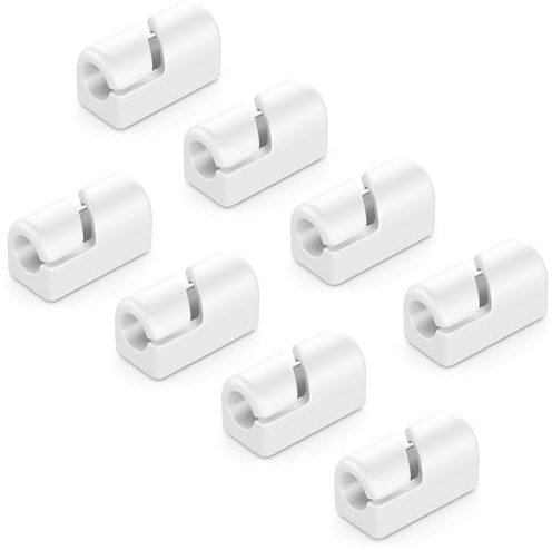 deleyCON 8 Stück Kabelhalter Selbstklebend Kabelklemmen Kabelmanagement Kabelclips Kabelführung Kabel Organizer Kabelhalterung Kabelbefestigung Haushalt Büro Schreibtisch Sockelleiste Silikon Weiß