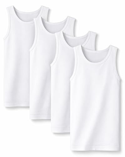 SES confezione da 4 canottiere per ragazzi 92-182 in bianco e colorato - Canottiera senza maniche in cotone per bambini - Canottiera a maniche corte blu e grigia, bianco, 140