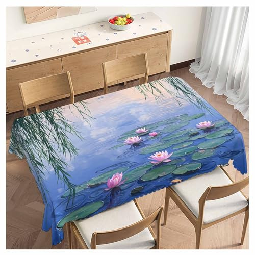 Beabes Waterlilies Pond Rectangle Tablecloth 52x70 Inch Bloom Lotus Flowers Pink Green Dining Table Cloth Table Cover for Home Kitchen Restaurant Party Buffet Picnic, 4-6 Seats