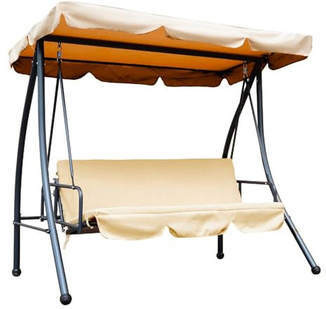 Avilia Balancín de jardín de 3 plazas – Balancín exterior con estructura de acero – Cubierta impermeable e inclinable – Ideal para jardín, terraza y balcón – Decoración de jardín beige 110 x 170 x 156