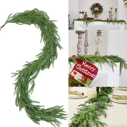 Guirnalda de Navidad artificial Norfolk de tacto realista, 2 m, para mesa, manto, pared, decoración navideña para interiores y exteriores