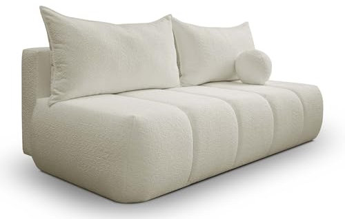 Kaiser Möbel - Sofa mit Schlaffunktion und Bettkasten - Couch 3 Sitzer - 207 x 103 cm - Klappsofa, Relaxsofa Wohnzimmer, Schlafsofa ohne Armlehnen - Aesthetic, Skandinavisch - Piano Boucle Ecru