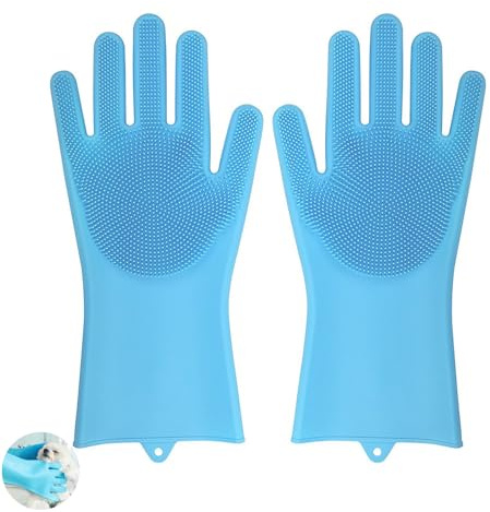 WQEDVN Dog Washing Gloves, Dog Washing Equipment, Cat Cleaning Gloves, Cat Brush Glove, Silicone Cleaning Gloves Multifunction, For Kitchen Bathroom Cleaning Pet Hair Care Car Washing (Blue)