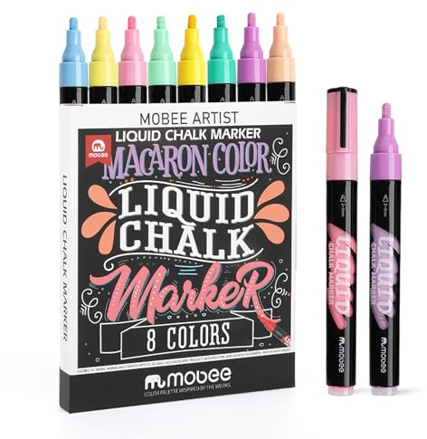 Liquid Chalk Markers, 8 Pack Pastel Colors with 2-3mm Bullet Tip | For Chalkboard, Menu Board,Blackboard,Glass, Car Window & Non-Porous Surfaces | Dust-Free, Easy to Wipe Off, Odorless & Non-Toxic