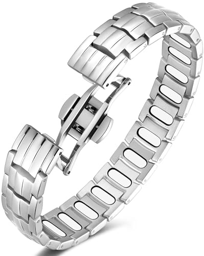 Jeracol Magnetic Bracelets Men,Stainless Steel 5X Super Effective Magnets bracelet (5,000 Gauss Each) — Upgrade Butterfly Clasp & Jewelry Gift Box(Silver)
