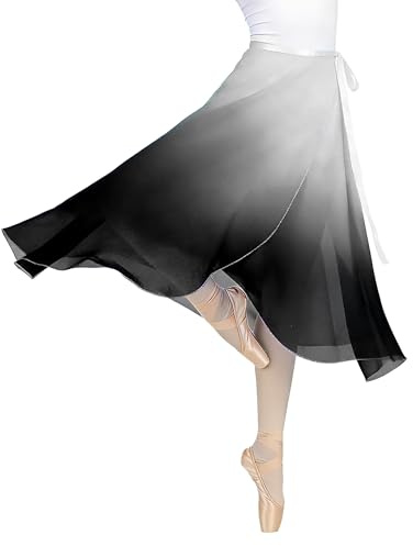 Baisdan Jupe Danse Classique, Jupe Ballet Longue Portefeuille en Mousseline avec Ceinture Réglable pour Femmes Blanc Noir