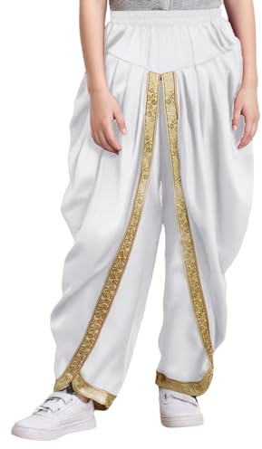 CHICTRY Kids Boys Satin Dhoti Pants India Hippie Dance Harem Trousers Halloween Carnival Party Fancy Dress Balls Yoga Pants White 5-6 Years