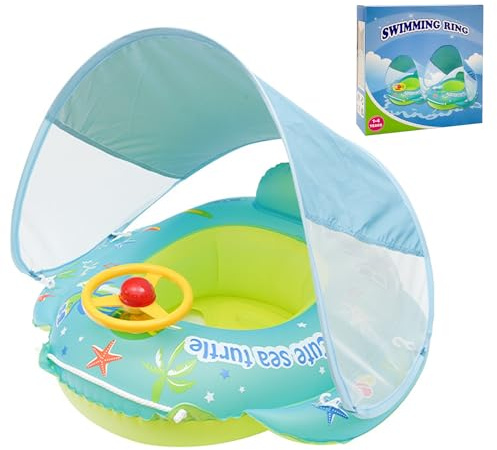 Fitencexu Bouée de natation pour bébé 2026 | Aide à la natation de qualité supérieure avec toit pare-soleil UPF50+ et motifs peints à la main | Pour 12 à 48 mois | Sûr, confortable et élégant
