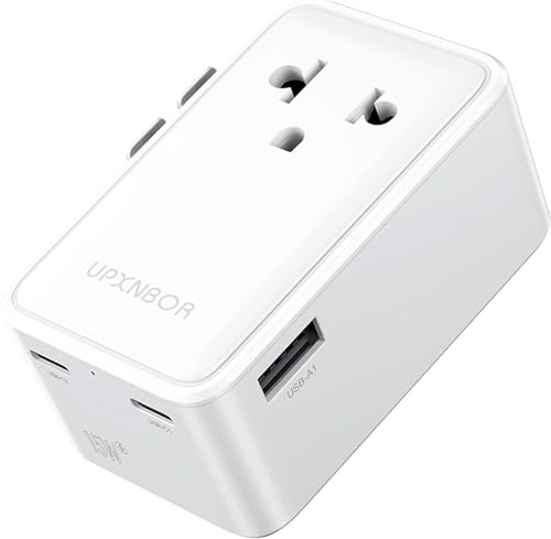 UPXNBOR Adaptador Enchufe Universal Ultrafino, Adaptador Universal de Viaje con 1 USB-A y 2 USB-C, Adaptador Compacto Enchufe UK/USA/Reino Unido/Americano/Australia/Japón/Tailandia