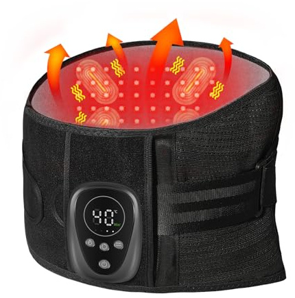 HONGJING Red Light Massage Back Brace for Lower Back Pain Relief | Rechargeable Heated Back Massager Belt with 7 Metal Stays and Dual Pulley System for Men Women Heavy Lifting, XL