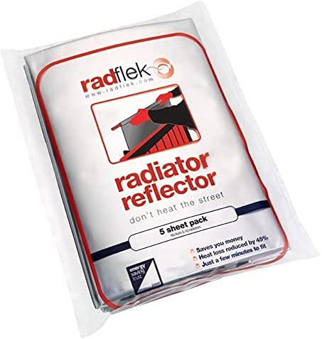 Radflek Reflexionsfolie für Heizkörper, mit reflektierendem Radstik-Klebeband, 5 Radflek-Folien / 4 Radstik-Streifen, für 10 oder mehr Heizkörper