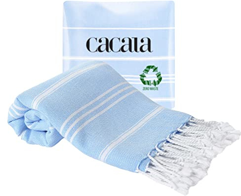 Cacala 100% Turkish Cotton Kitchen Tea Towels, Highly Absorbent Luxury Soft Quick Drying Dish Towel with Hanging Loop for Gym, Yoga, Bath, Sports, Cleaning and Kitchen (23 x 36), Blue
