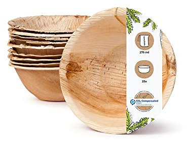 BIOZOYG Palmblatt Geschirr, Schale 25 Stück 275 ml rund - Einweg Suppenteller Salatschale kompostierbar Palmblatt Schale- Einweg Bowl Partygeschirr nachhaltig