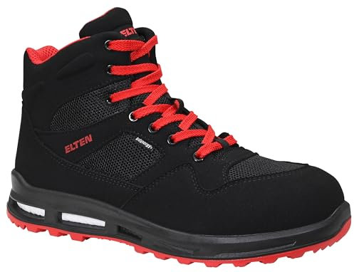 ELTEN Sicherheitsschuhe Lakers XXT Mid ESD S1PS, Damen und Herren, Textil, Kunststoffkappe (Leichter als Stahlkappe), leicht, sportlich 43, Schwarz-Rot
