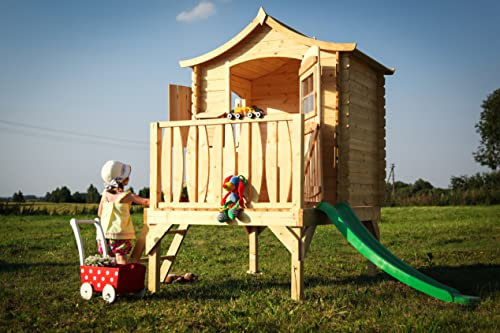 Maison Enfant Extérieure Timbela M550A - Cabane Bois 1.1m2 avec Toboggan - 175x146x212cm
