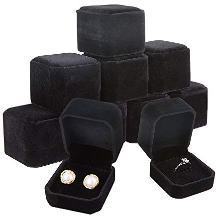 BENECREAT 10 Pack Velvet Ring Box Earring Box Black Velvet Jewelry Pendant Box 2x2x1.6 for Wedding Party Favor, Proposal, Mother's Day Festival Gift Packaging
