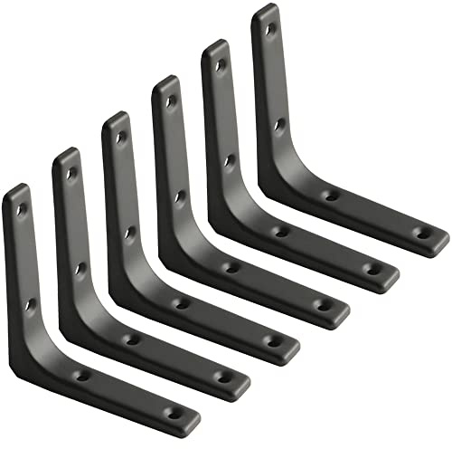 SAYAYO Shelf Bracket Heavy Duty L Brackets for Wood Angle Bracket 100*100mm | Wall Brackets for Shelves Metal Corner Shelf Support, Matte Black Finished, 6 Pcs