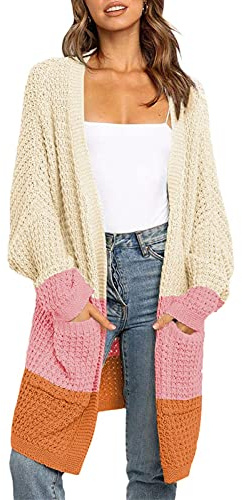 Maavoki Cardigan Long pour Femme Oversize à Manches Longues Cardigan décontracté Manteau en Tricot Automne avec Poche, Z-Rose, M, (Strickjacke)
