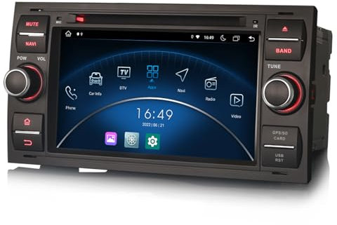 Erisin 8-Core 4GB RAM+64GB ROM 7 pollici Autoradio Android 13 con Navigatore Lettore DVD per Ford Focus C/S-Max Galaxy Kuga Transit Fiesta Supporta CarPlay Android Auto Bluetooth WiFi 4G DAB+ A2DP RDS