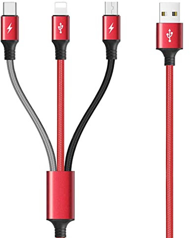 Minlu 3 en 1 Câble USB Multi Charge Rapide [4A,3M] Multi Cable Chargeur tressé en nylon, Cordon de recharge avec 3 ports Type C/Lightning/Micro pour iPhone15/14/13/12/11/Samsung Galaxy/Pixel/PS etc.