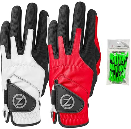 Zero Friction Men's Compression-Fit Synthetic Golf Glove (2 Pack), Left Hand, White/Red,One Size