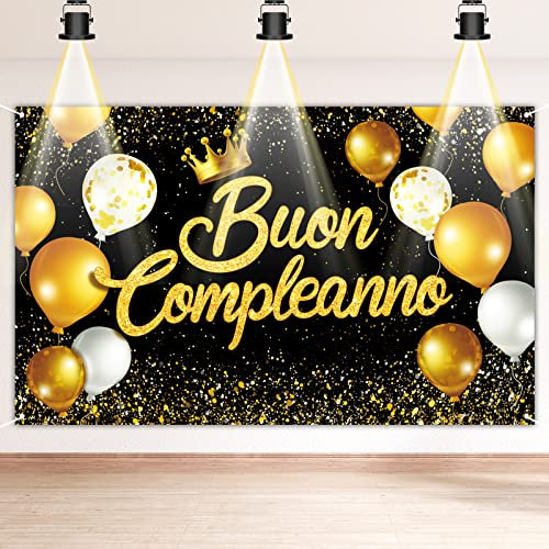 Decorazione Buon Compleanno Oro Nero Festone Compleanno Grande Sfondo Fotografico Striscione Addobi per Festa di Compleanno Bambini Uomo Donna (oro nero)