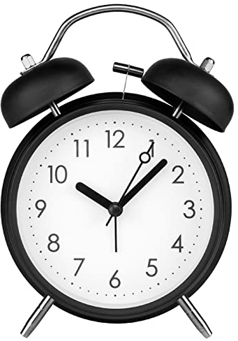PILIFE Analog Alarm Clock, 4 inch Super Silent Non-Ticking Twin Bell Alarm Clock with Backlight,No Snooze,Battery Operated,Loud Bell for Heavy Sleepers,Home Decor,Black
