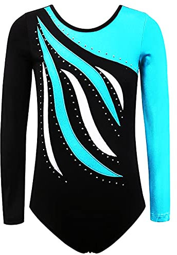 FINGER TEN Gymnastikanzug Mädchen Kurzarm Langarm Kinder Ballettanzug Gymnastik Training Gymnastikbody Trikotanzug Tanz Kleid Ballettkleid (Aqua, Tag 8A (7-8 Jahre))