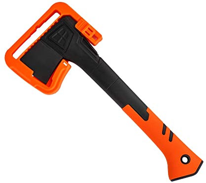 Mivos Hacha de 680 g con mango de fibra de vidrio y hoja de acero al carbono – Longitud 35 cm – Hacha universal para jardín y bosque – Pequeña y compacta hacha de camping con protector de hoja