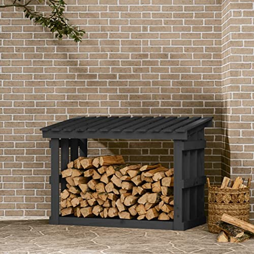 Tidyard Kaminholzregal Brennholzlager Kaminholzunterstand Kaminholz Unterstand Holzunterstand Brennholzunterstand Feuerholzregal Kaminholzständer Holzlager Grau 108x64,5x77 cm Massivholz Kiefer