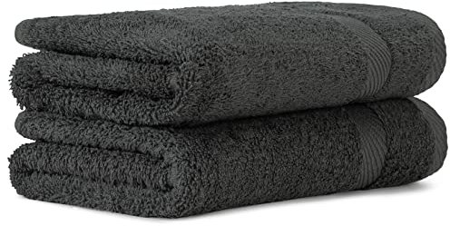 Luckytowel Handtücher Set 50x100 cm 100% Baumwolle, Handtuch-Set 2er Pack Anthrazit