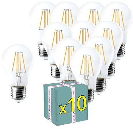 Superia Lampadine a filamento LED GOCCIA TRASPARENTE OVERCLASSIC 8W Equivalenti a 75W, 1055LM, LUCE CALDA, Attacco E27, Stile Vintage Retrò, Non Dimmerabile, Pacco da 10