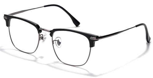ZanyLen Blue Blocker Glasses for Men Metal Browline Computer Gaming Glasses With Blue Ray Filter (Gunmetal/Black TR90 Eyeglasses)