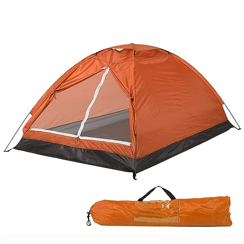 Tente dôme 2 personnes, 200 x 150 x 110 cm, en polyester Oxford imperméable, avec poteaux en fibre de verre et sac de transport pour camping et randonnée (orange)
