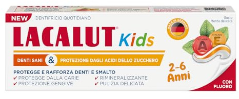 LACALUT Kids dentifricio 2-6 anni. Igiene quotidiana protezione carie. con fluoro e xilitolo. gusto menta delicata 55ml