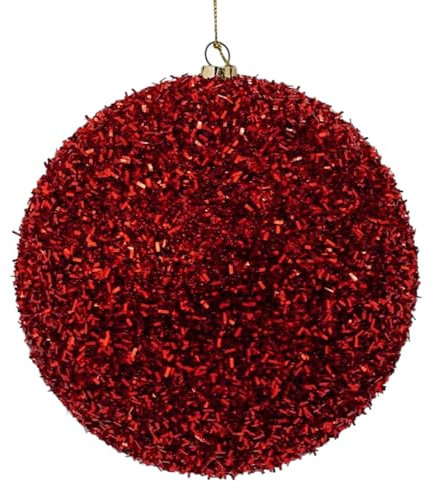 Palla di Natale Gigante Ø 12 cm in Plastica TINSEL LUCIDA Glitter ROSSO Infrangibile Resistente Ai Raggi UV in Foil per Esterno Decorazioni Negozio, Vetrina, Luminarie Esterna (25 cm)