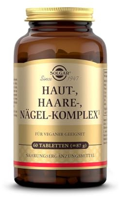 SOLGAR® Haut-, Haare-, Nägel-Komplex | mit MSM, Rotalge, Vitamin C, Lysin, Prolin, Zink & Kupfer für Haare, Haut und Nägel | Einzigartige Formel mit patentiertem OptiMSM® | 60 Tabletten
