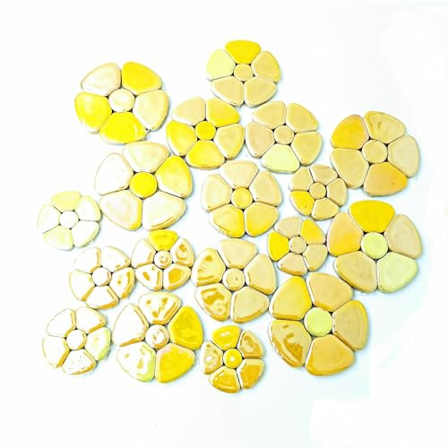 500g Random Iridescent Flower Ceramic Mosaic Tiles for DIY Crafts,3 Size Flowers Mosaic Pieces for Artwork,Photo Frames,Cups,Flower Pots,Fish Tank,Vases,Make Stepping Stones (Yellow)