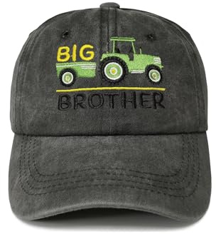 Shenbors Embroidered Farm Tractor Hat for Boys Child, Big Brother Bro Gift for Kids, Washed Black Baseball Cap Snapback Hat