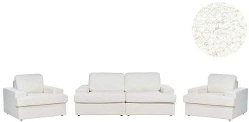 Beliani Conjunto de Sala de Estar clásico 5 plazas sofá 2 sillones tapizado con sillón Respaldo Acolchado Grueso Acolchado bouclé Blanco Alla