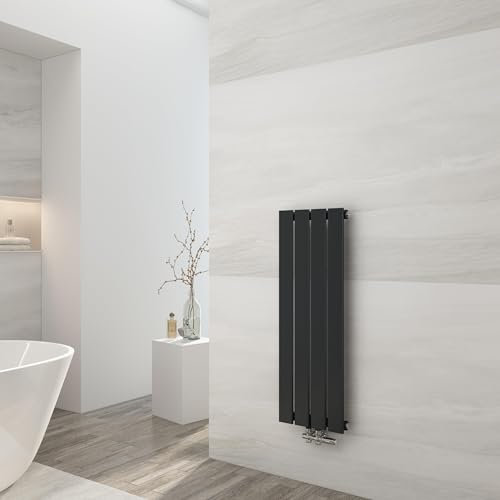 EMKE - Radiador de agua caliente (90 x 30 cm, radiador plano de una sola capa, conexión central, montaje en pared vertical de diseño, negro