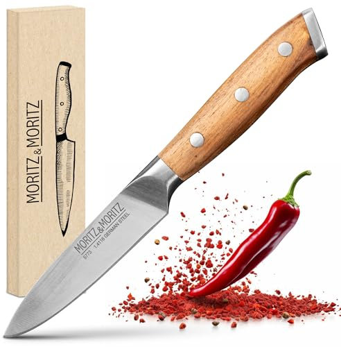 Moritz & Moritz Coltello Spelucchino 9 cm - Piccolo Coltello Sghettato da Frutta con Lama Affilata - Spelucchino per Tagli Precisi - Manico Ergonomico in Legno d'Acacia - Coltello Multifunzionale