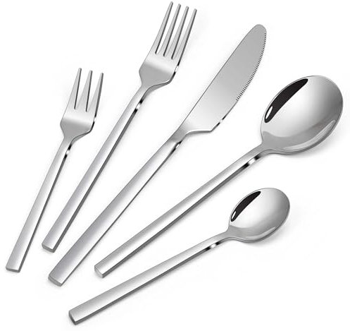 Besteck Set für 6 Personen - 30-teiliges Messer und Gabel Set aus Edelstahl - Essbesteck Mit Messer, Gabel, Löffel - Spülmaschinenfest